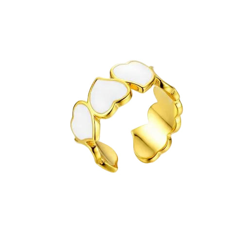 White Enamel & Gold Linked Hearts