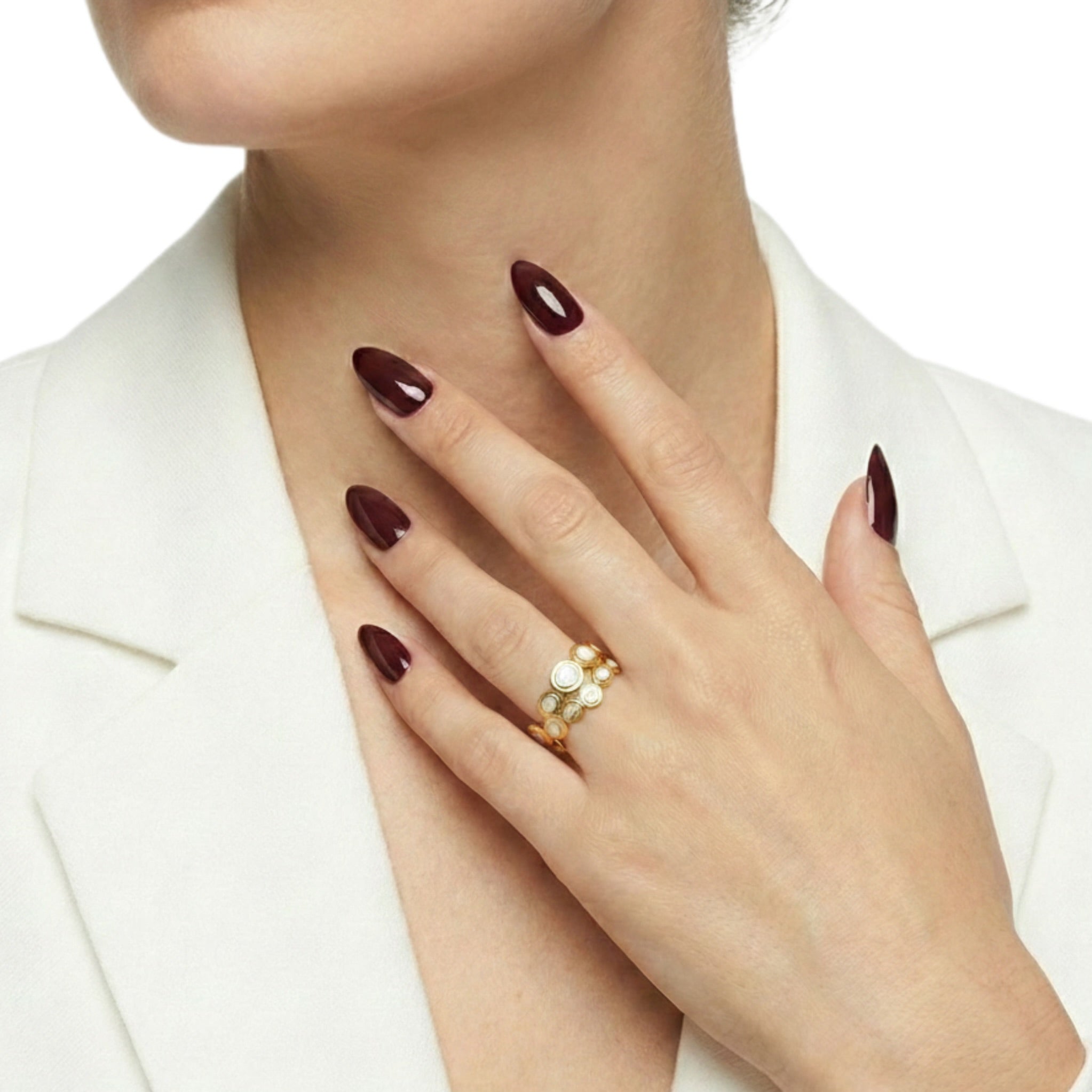 White Enamel & Gold Multi-Circle Ring