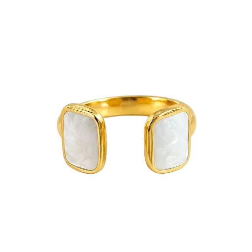 White Enamel Double Rectangle Ring