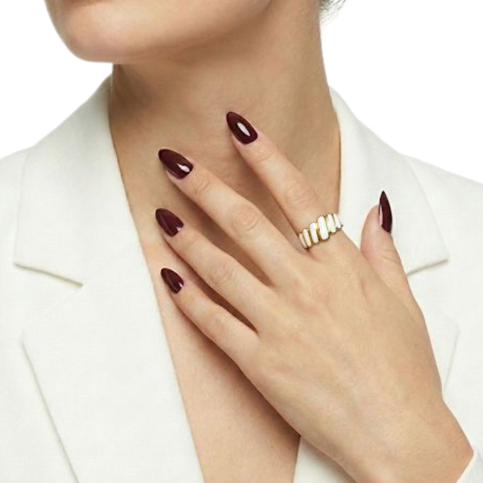 White Enamel & Gold Ribbed Stripe Ring