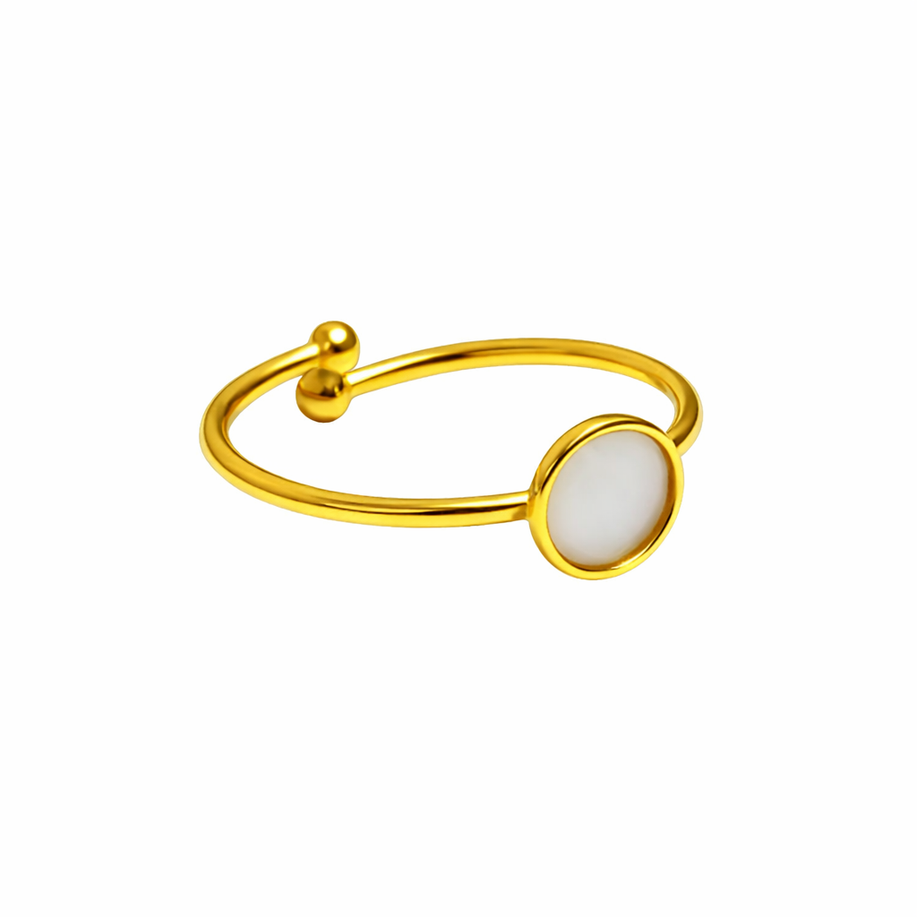 Gold Open Ring with White Round Stone