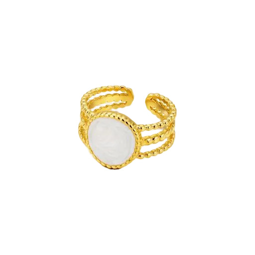 Rope Band Ring with White Center Stone