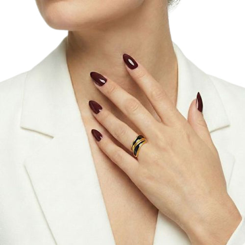 Black Enamel & Gold Wrap Ring