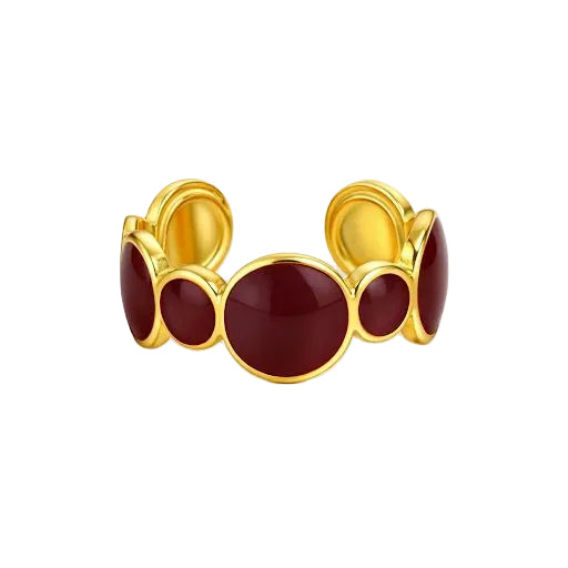 Burgundy Enamel & Gold Circular Linked Ring