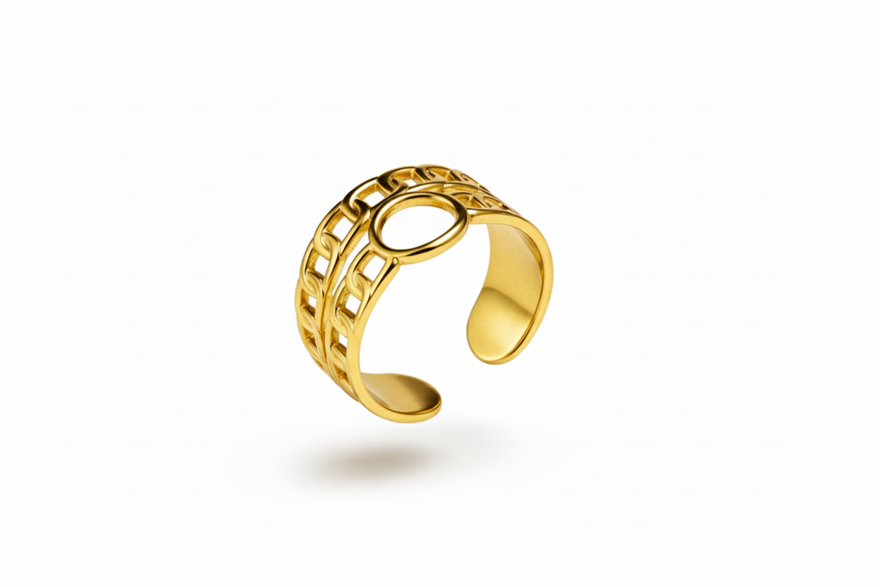 Gold Double Band Ring with Center Circle