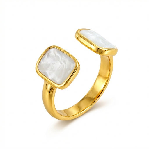White Enamel Double Rectangle Ring