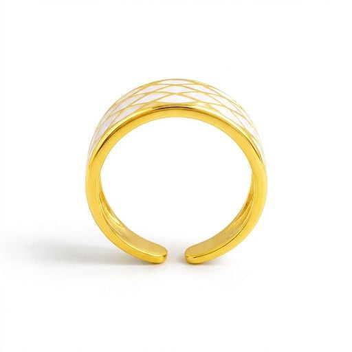 White Enamel &  Gold Wide Geometric Ring