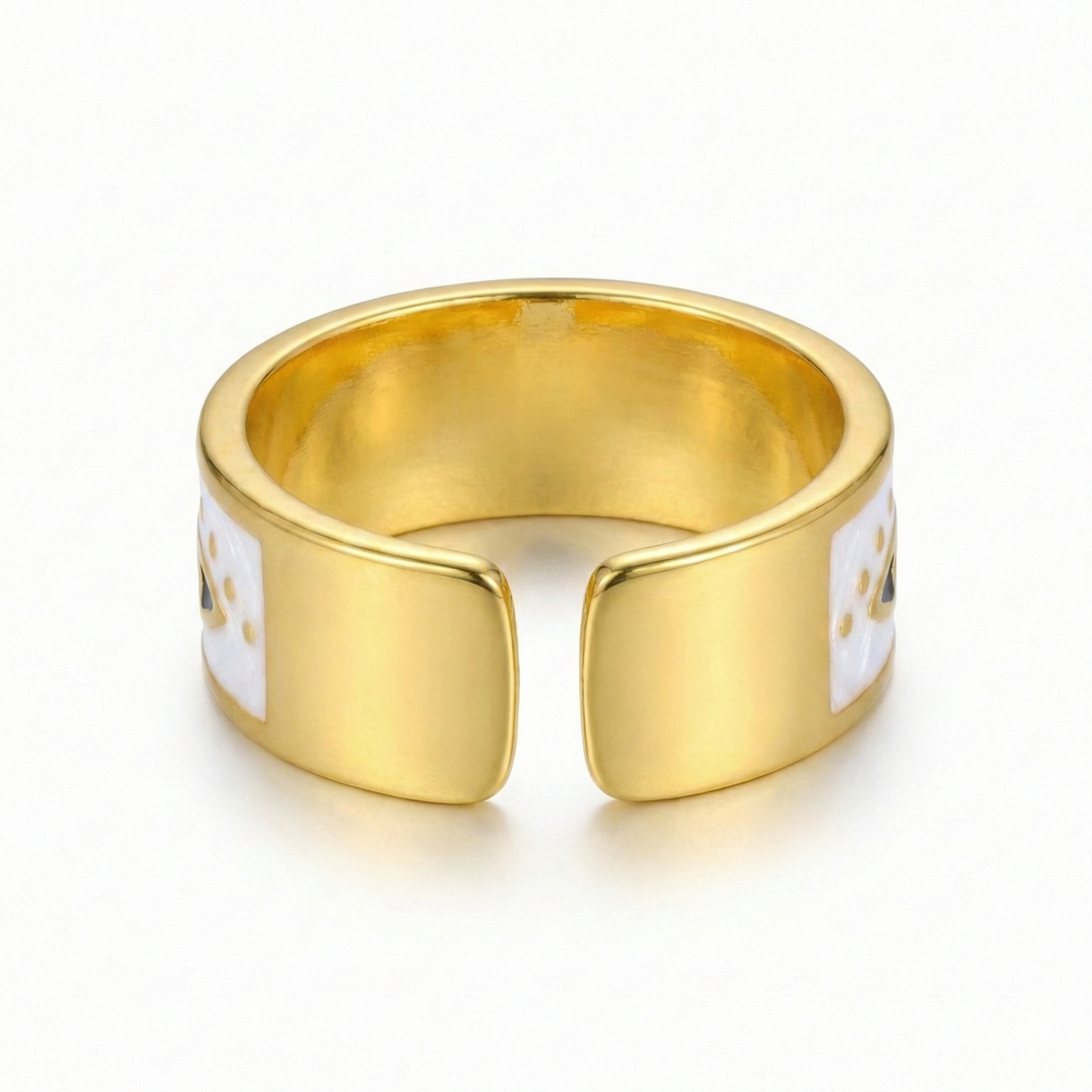 White Enamel & Gold Evil Eye Gold Ring