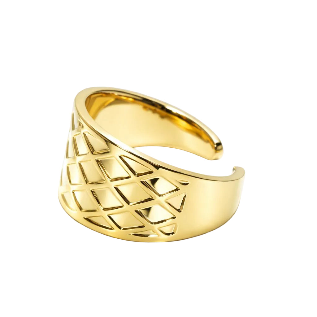 Wide Gold Geometric Ring