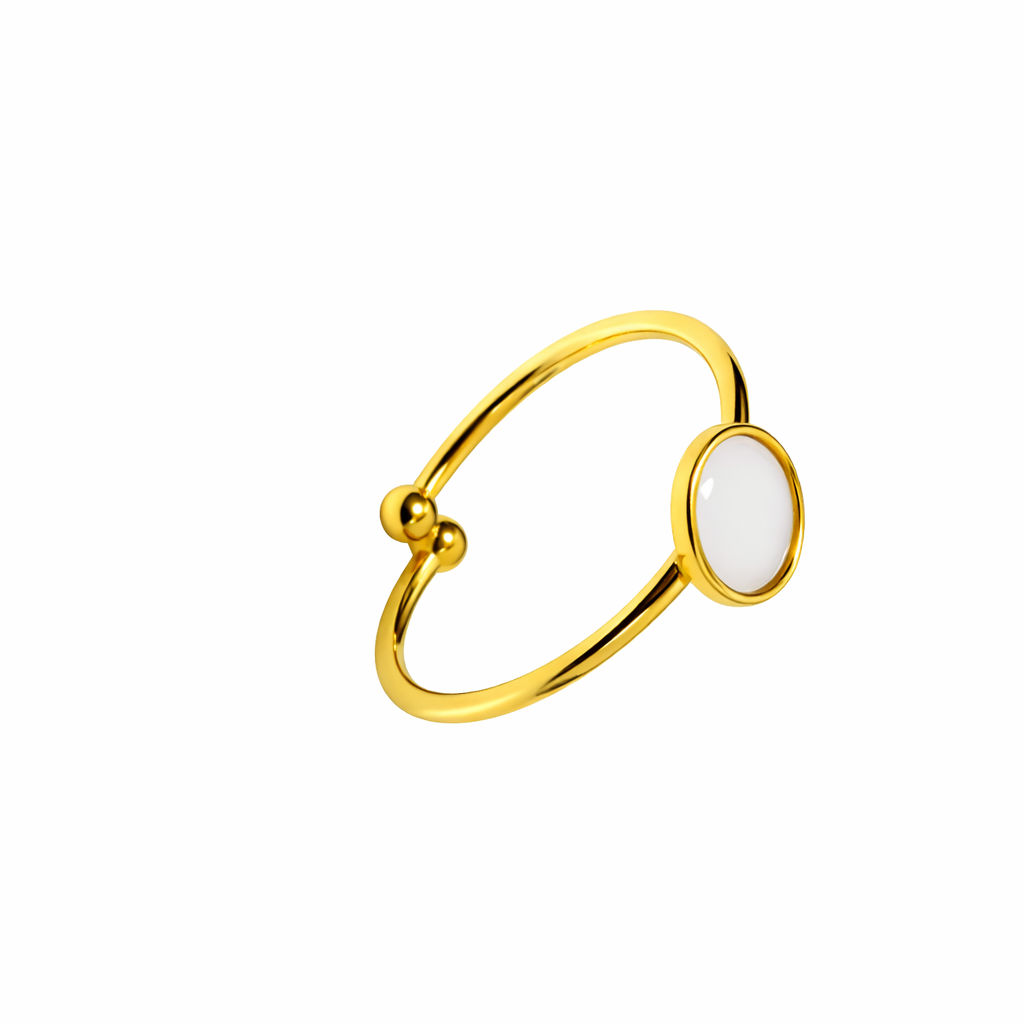 Gold Open Ring with White Round Stone