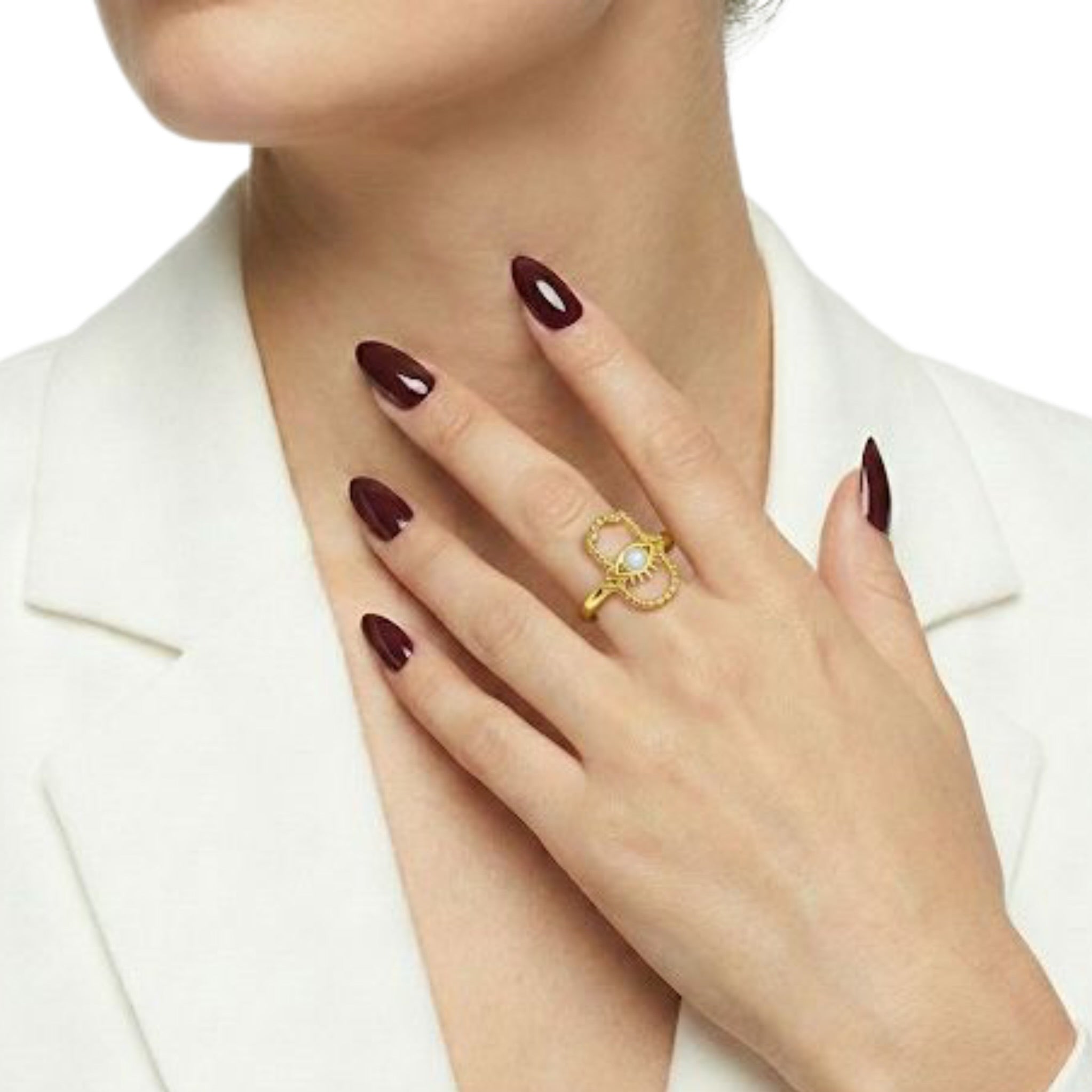 Gold Evil Eye Hand Ring