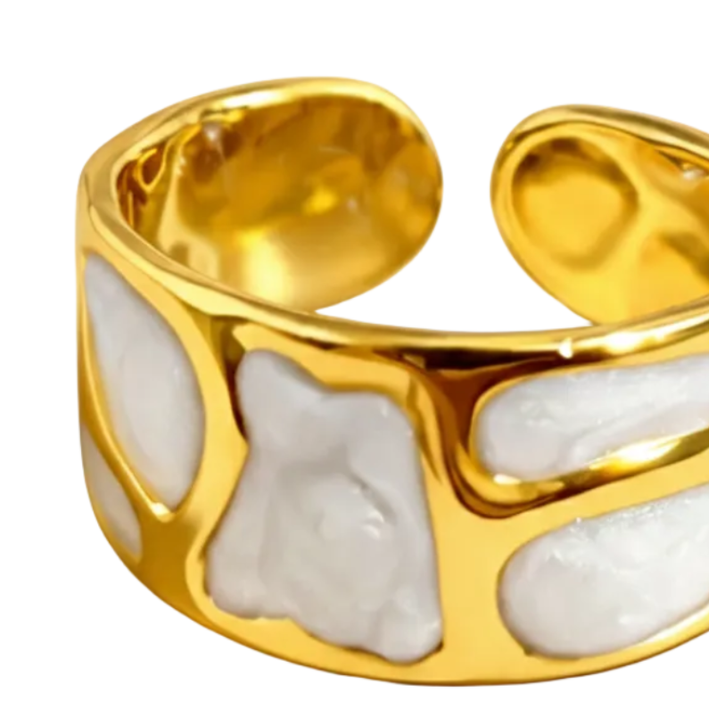 Elegant Gold & White Enamel Style Ring