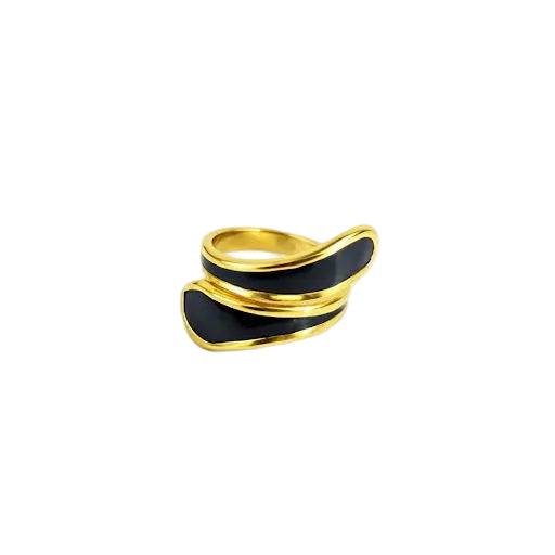 Black Enamel & Gold Wrap Ring