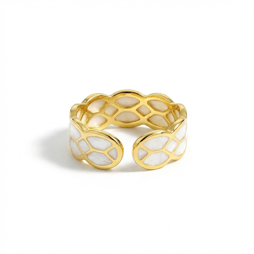 White Enamel Mosaic Pattern Ring
