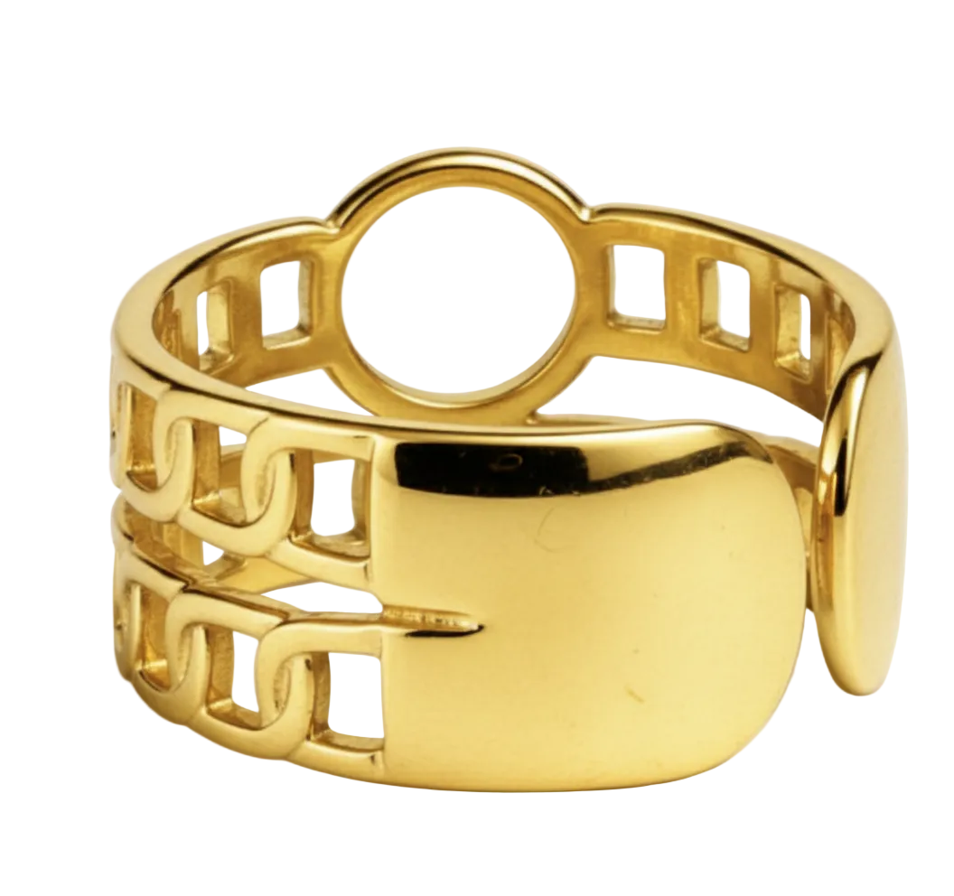 Gold Double Band Ring with Center Circle