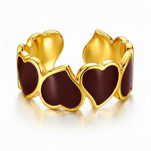 Burgundy Enamel & Gold Linked Hearts