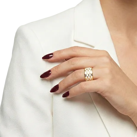 White Enamel &  Gold Wide Geometric Ring