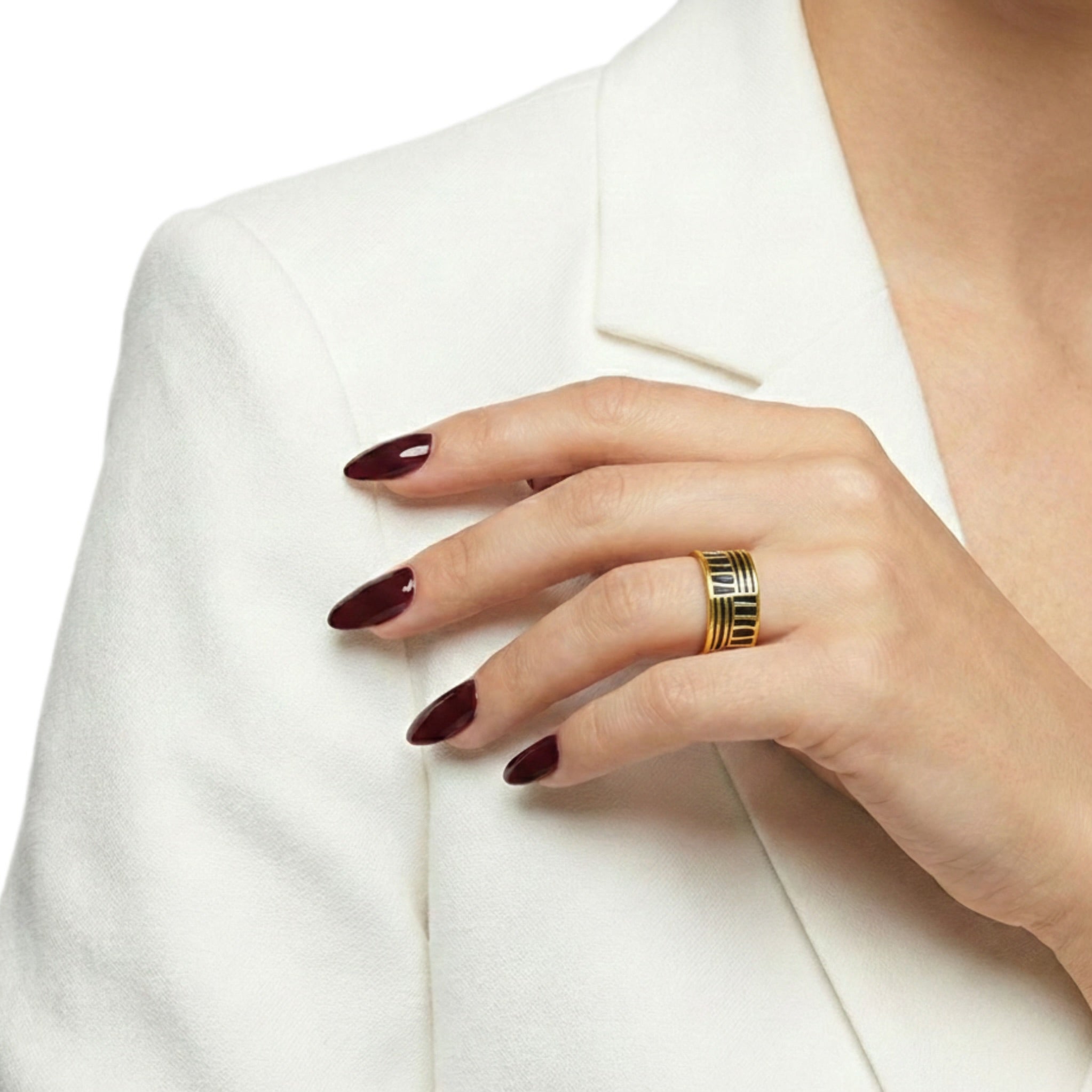 Black Enamel & Gold Stripe Ring