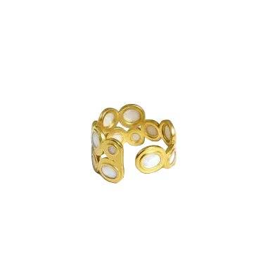 White Enamel & Gold Multi-Circle Ring