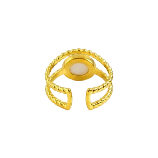 Gold Braided Double Band Ring with White Stone