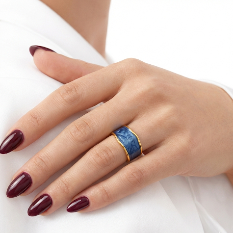 Navy Blue Marble Enamel Cuff Band