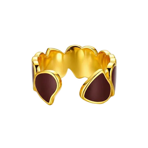 Burgundy Enamel & Gold Linked Hearts