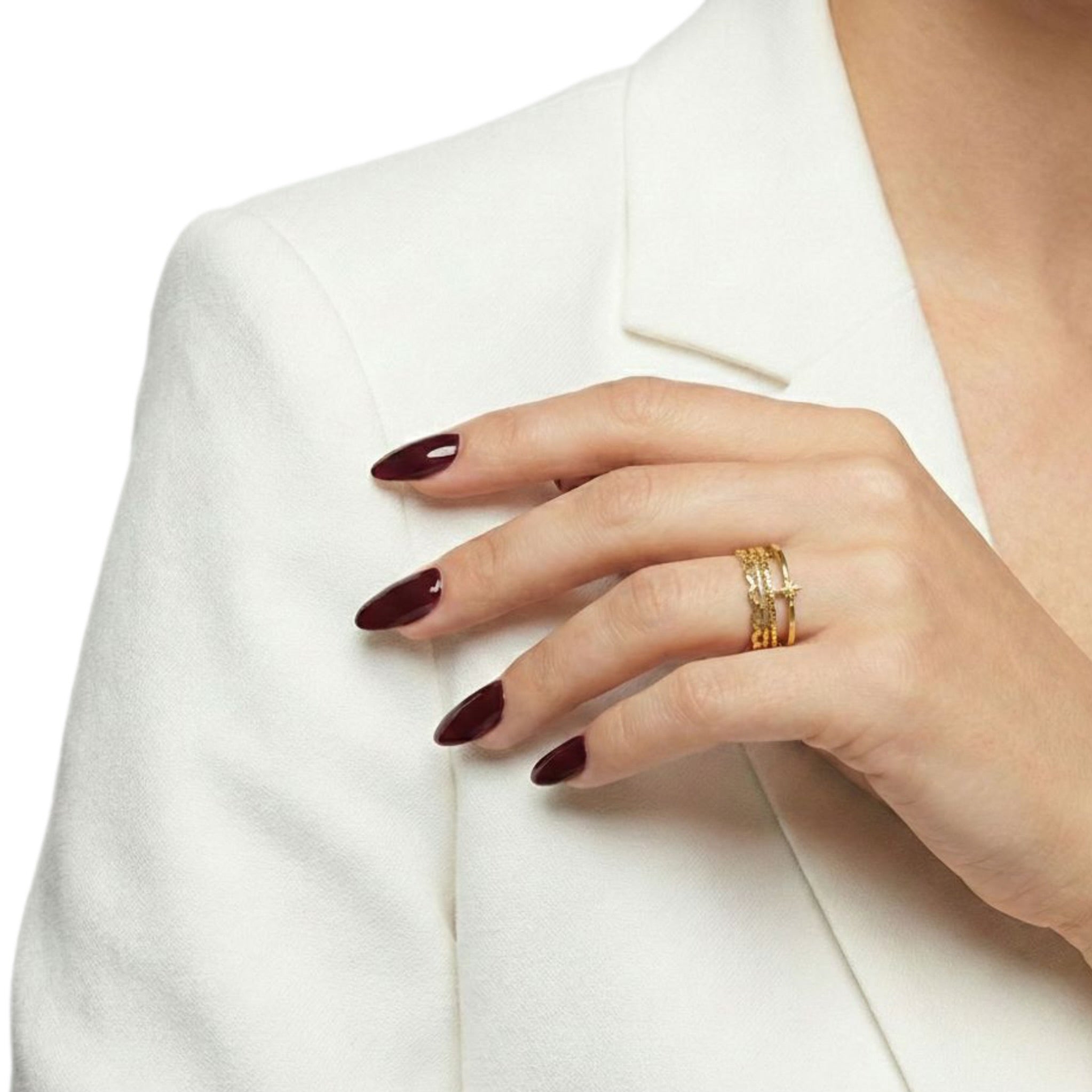 Elegant Gold Triple Layer Star Ring