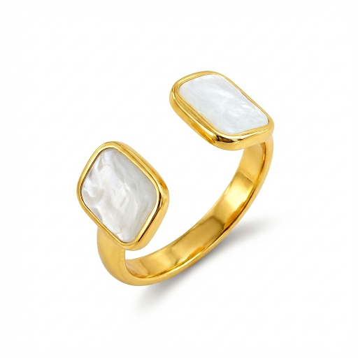 White Enamel Double Rectangle Ring