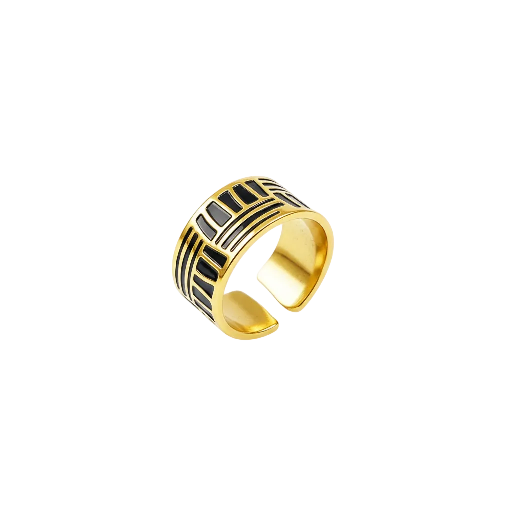 Black Enamel & Gold Stripe Ring