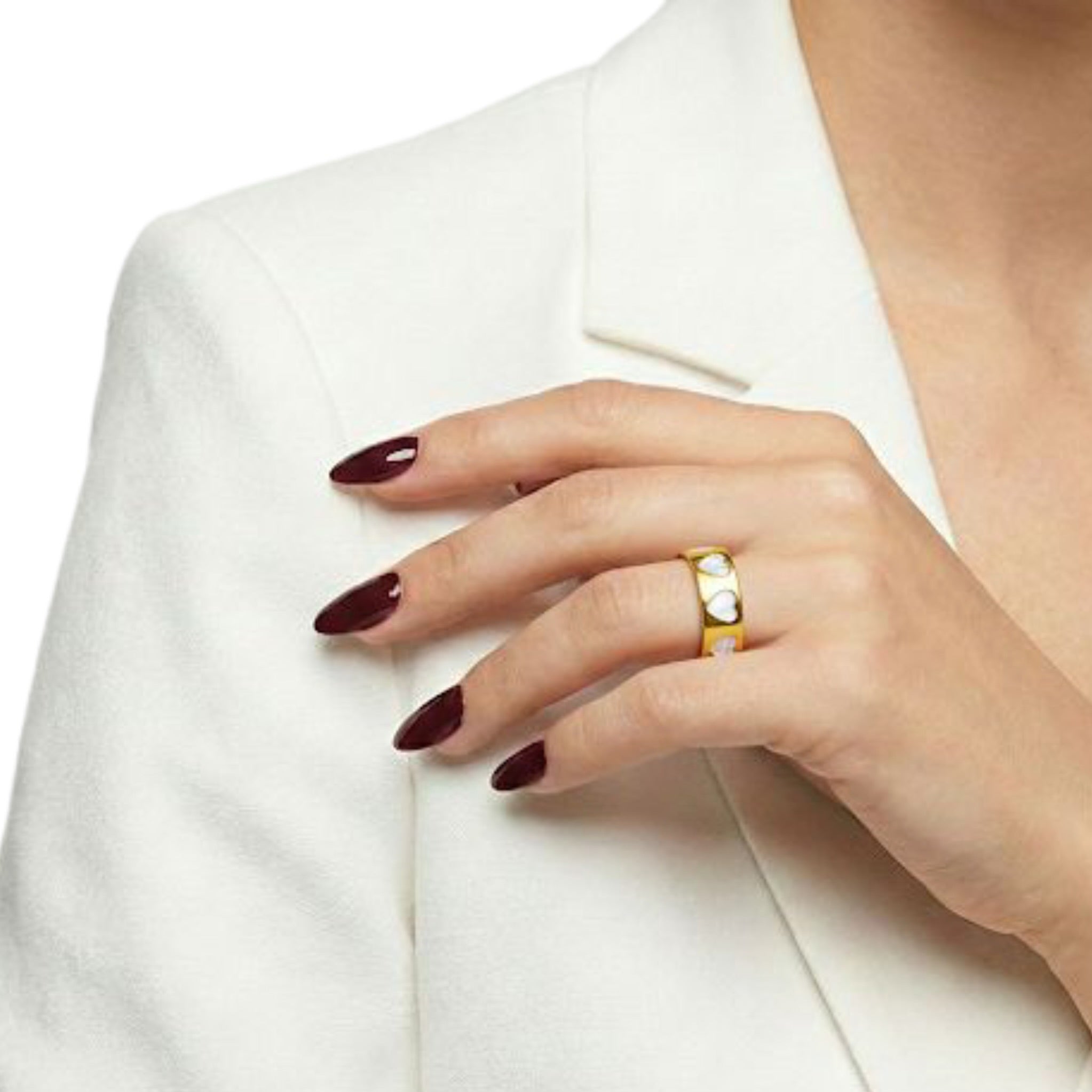 White Enamel & Gold Linked Heart Band