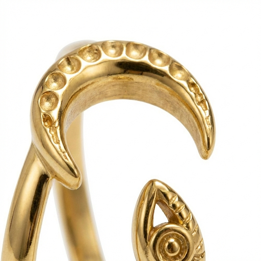 Crescent Moon and Evil Eye Ring