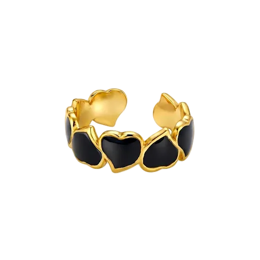 Black Enamel & Gold Linked Hearts