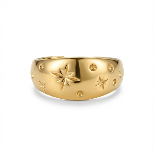 Wide Ring with Stars Engraving
