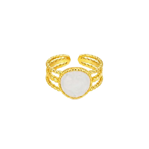 Rope Band Ring with White Center Stone