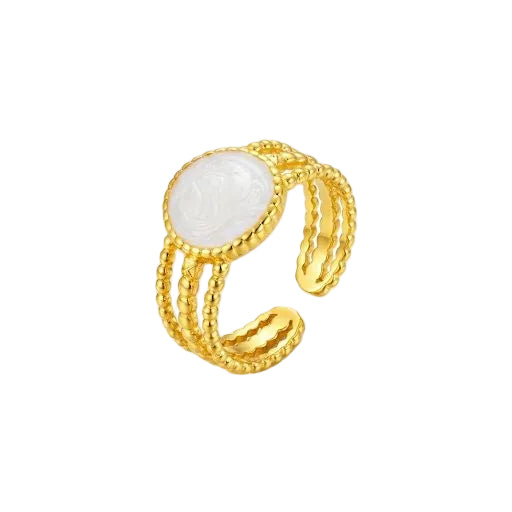 Rope Band Ring with White Center Stone