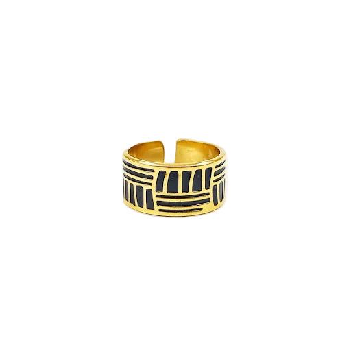 Black Enamel & Gold Stripe Ring