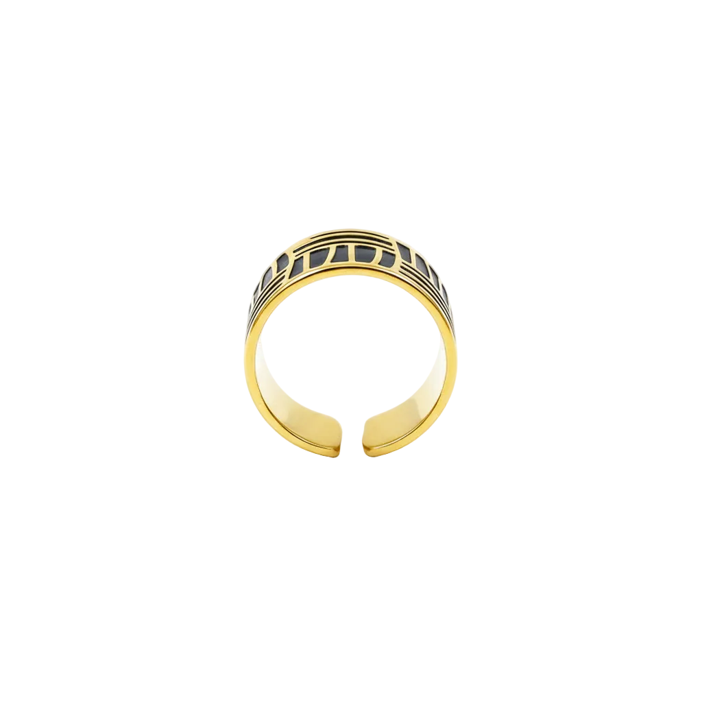 Black Enamel & Gold Stripe Ring