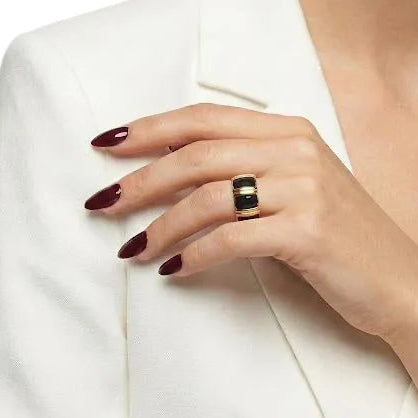 Gold & Black Enamel Statement Ring