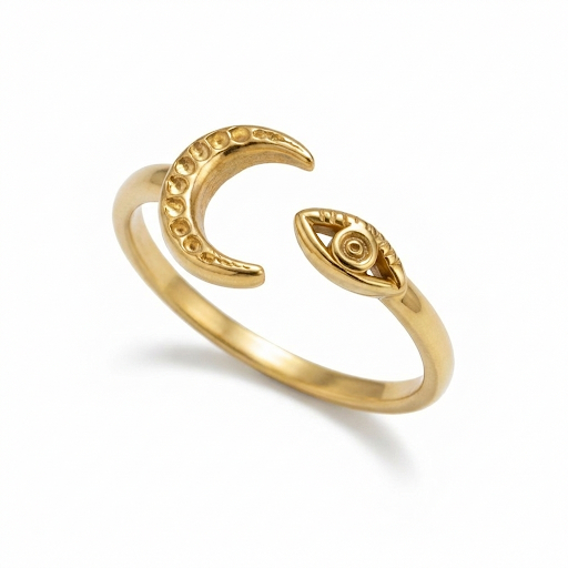 Crescent Moon and Evil Eye Ring
