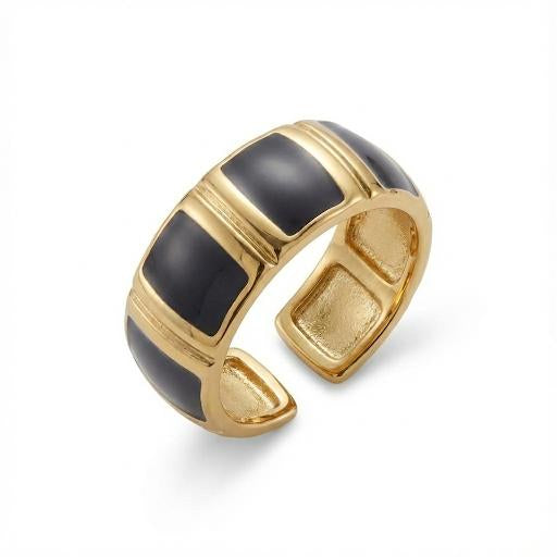 Gold & Black Enamel Statement Ring