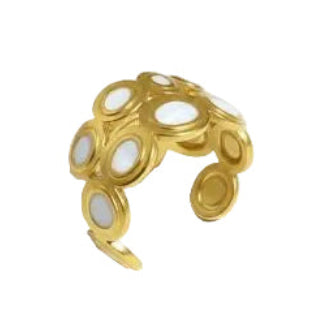 White Enamel & Gold Multi-Circle Ring