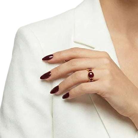Burgundy Enamel & Gold Circular Linked Ring