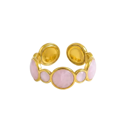 Pink Enamel & Gold Circular Linked Ring