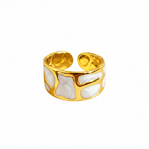 Elegant Gold & White Enamel Style Ring