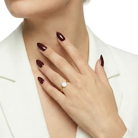 Gold Open Ring with White Round Stone