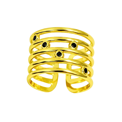 Black Rhinestones Gold Layered Wire Band