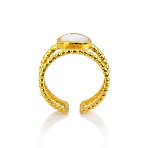 Gold Braided Double Band Ring with White Stone