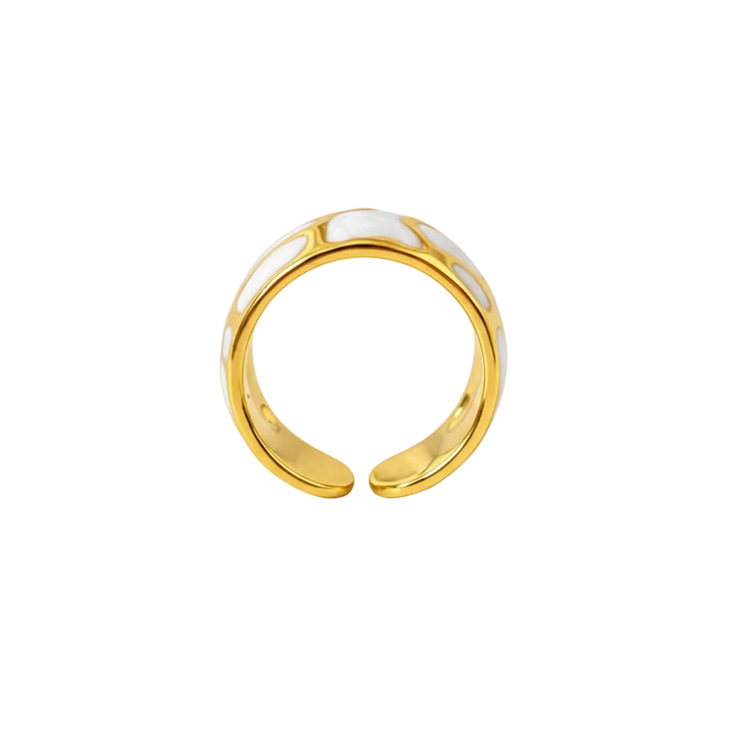 Elegant Gold & White Enamel Style Ring