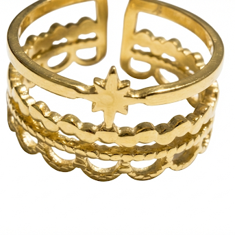 Elegant Gold Triple Layer Star Ring