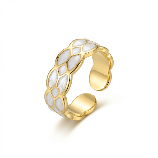 White Enamel Mosaic Pattern Ring